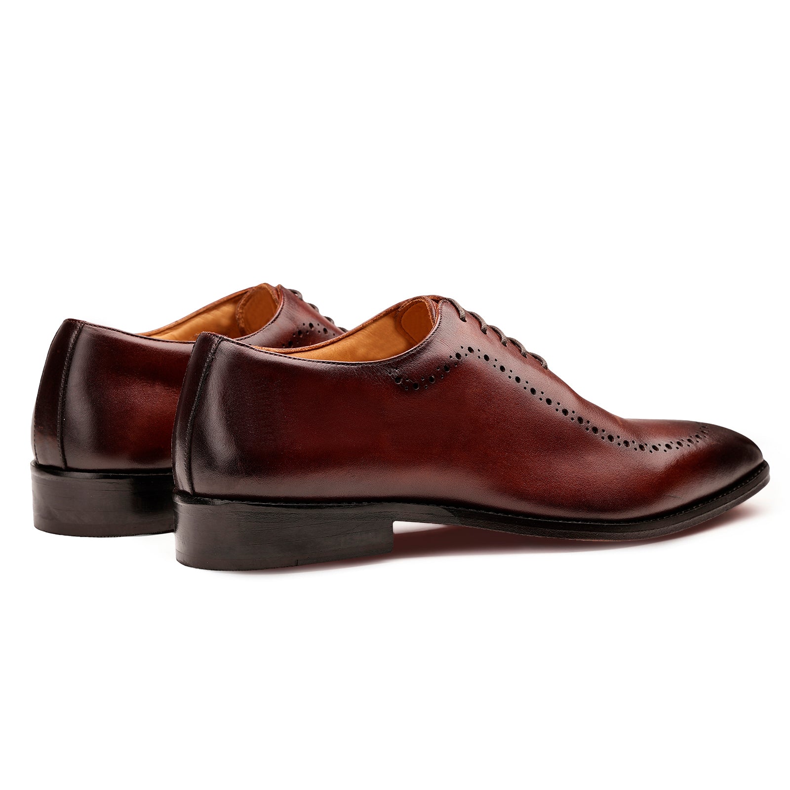 FRONK ROYALE Burnished Edge Wholecut Oxford Shoes - Burnished Brown handcrafted leather oxford shoes for men, view 2