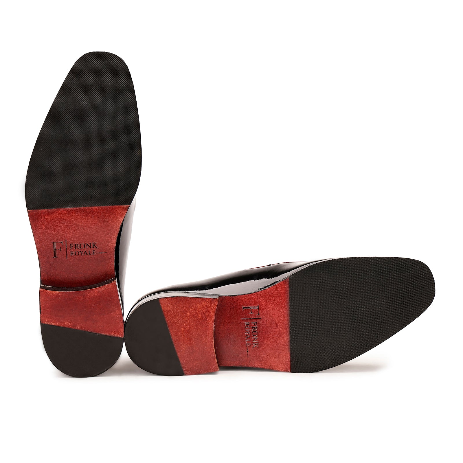 FRONK ROYALE Crimson Edge Black Patent Slip-On Shoes - Black handcrafted leather slip-on shoes for men, view 5