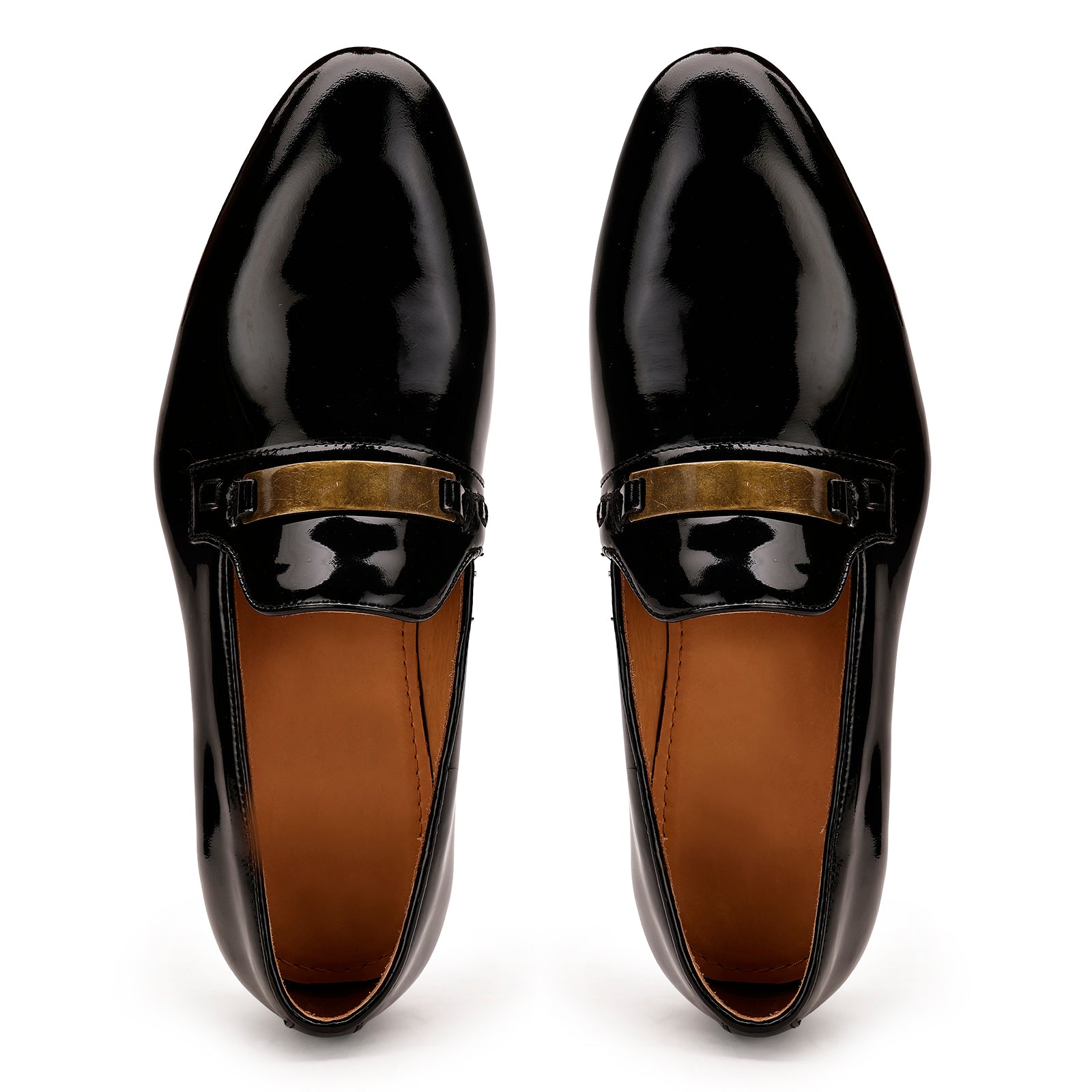 FRONK ROYALE Eclipse Patent Leather Tuxedo Loafers - Black handcrafted leather loafers for men, view 4