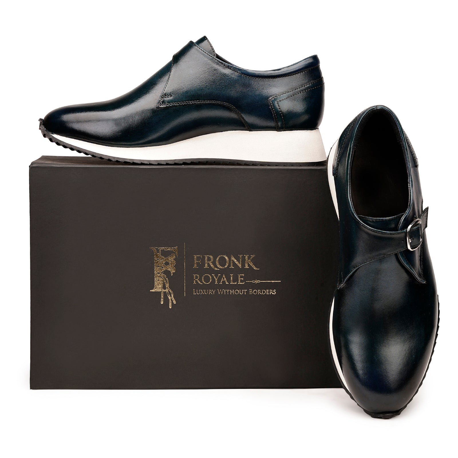 FRONK ROYALE Sports Style Monk Strap Shoes in Dark Sea Green - Dark Sea Green handcrafted leather monk strap sneakers for men, view 7