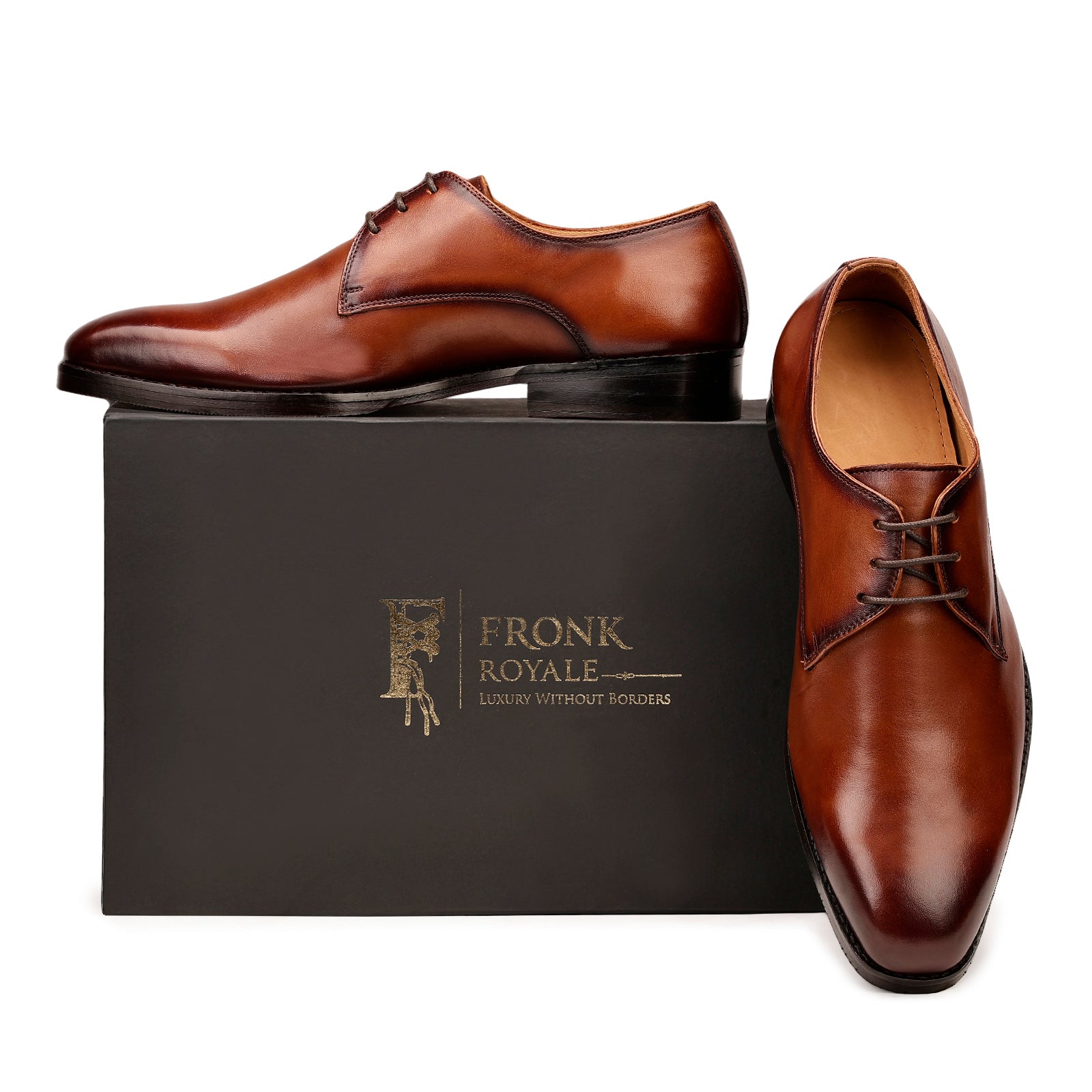 FRONK ROYALE Sleek Style Brown Derby Shoes - Brown handcrafted leather derby shoes for men, view 7