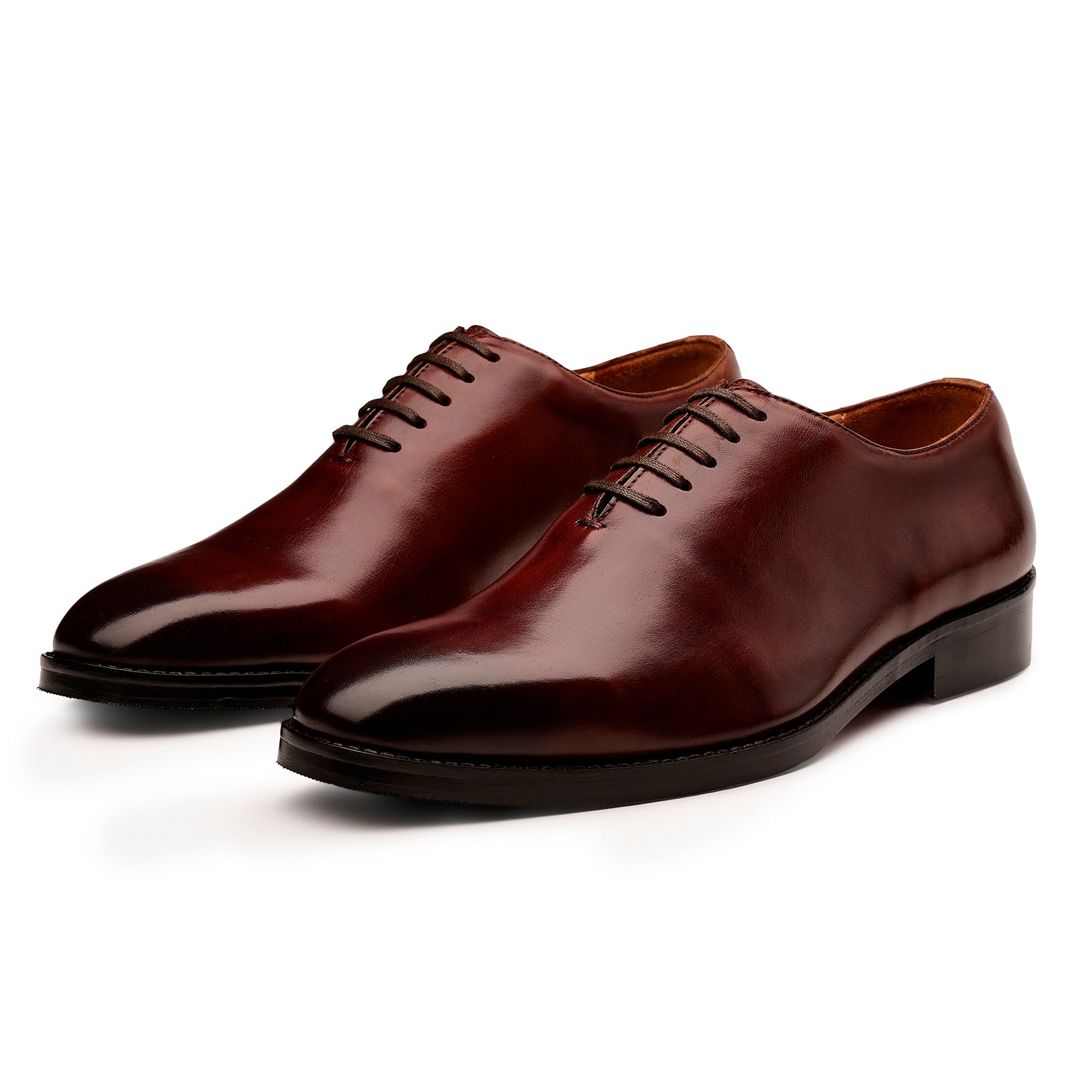 FRONK ROYALE Amber Seamless Wholecut Oxford Shoes - Amber Brown handcrafted leather oxford shoes for men, view 1