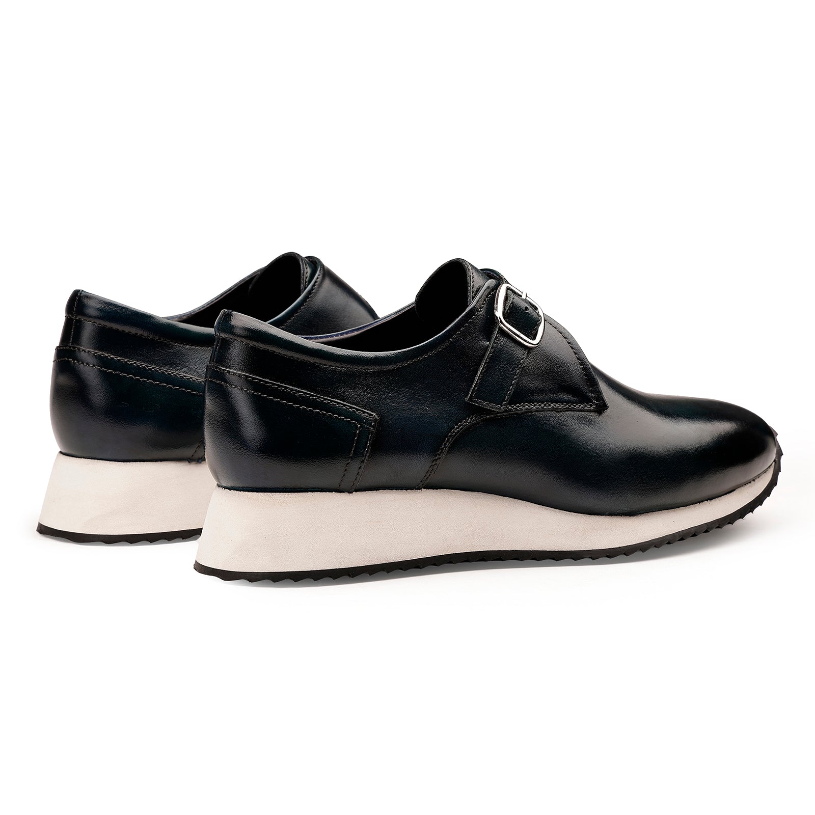 FRONK ROYALE Sports Style Monk Strap Shoes in Dark Sea Green - Dark Sea Green handcrafted leather monk strap sneakers for men, view 2