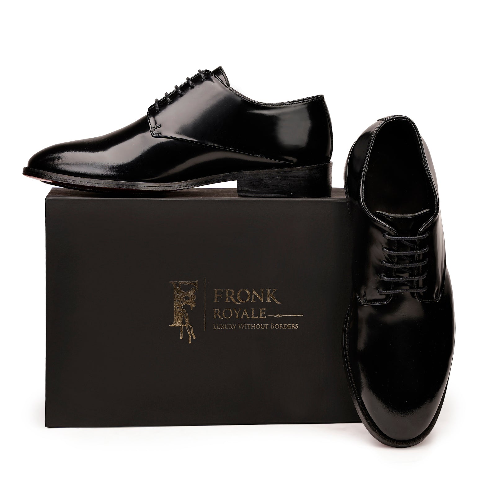 FRONK ROYALE Black Patent Leather Derby Shoes - Black handcrafted leather derby shoes for men, view 7