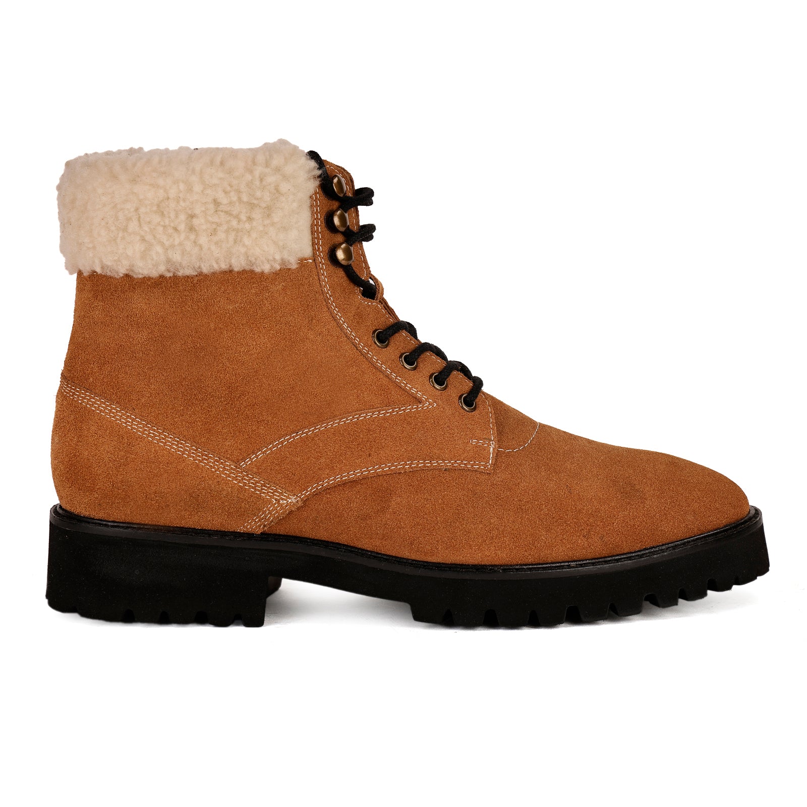 FRONK ROYALE Sierra Fleece-Lined Camel Suede Lace-Up Boots - Camel handcrafted leather lace-up boots for men, view 3