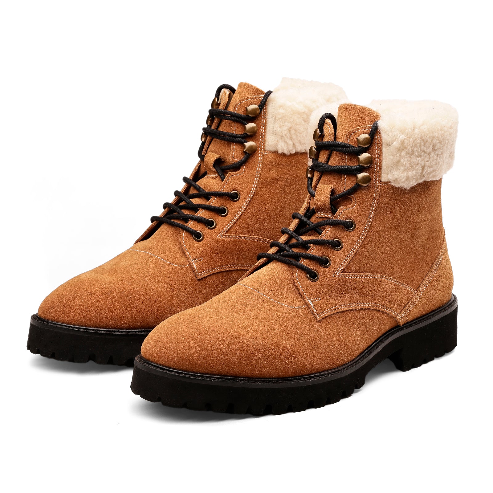Sierra Fleece-Lined Camel Suede Lace-Up Boots | FRONK ROYALE Luxury Fo