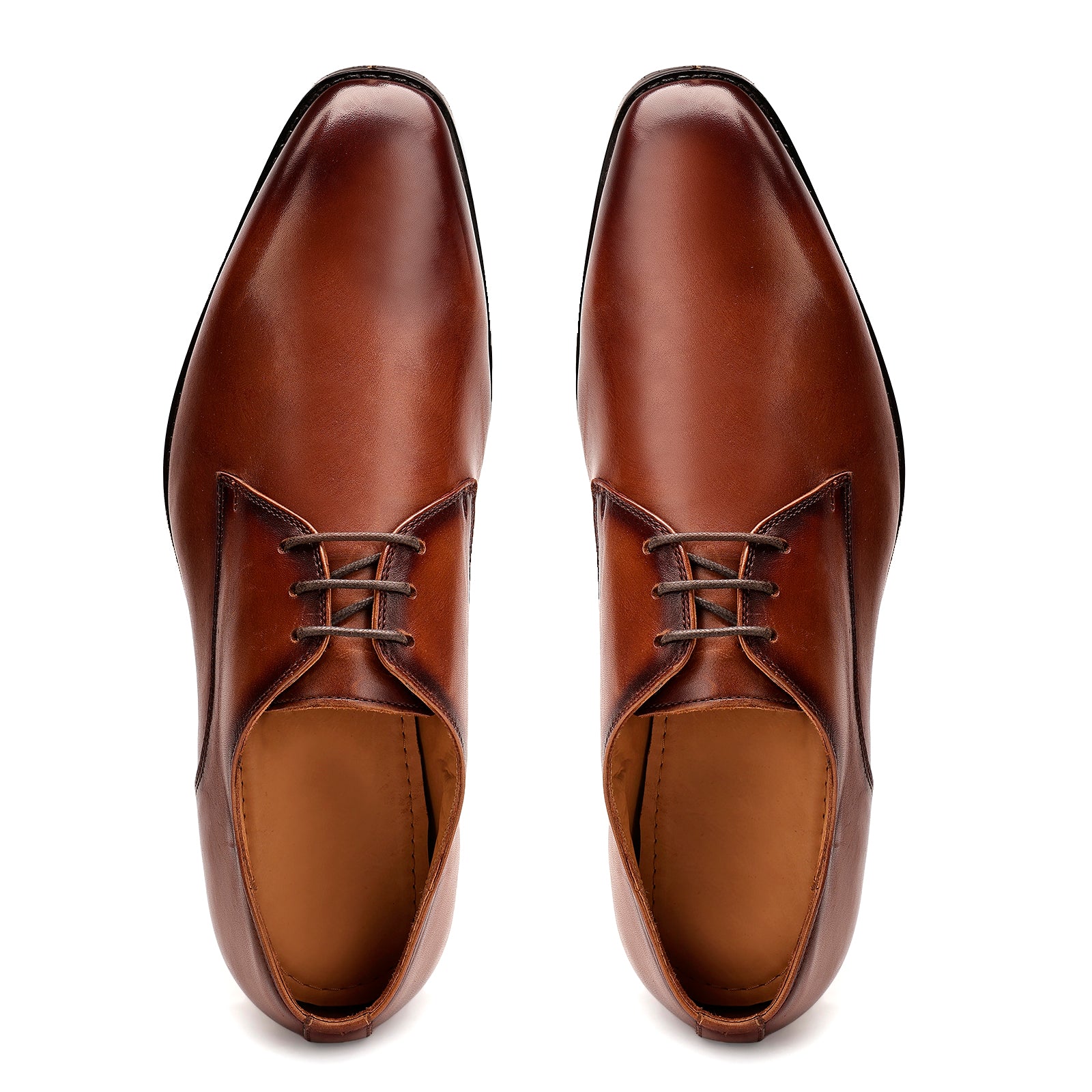 FRONK ROYALE Sleek Style Brown Derby Shoes - Brown handcrafted leather derby shoes for men, view 4