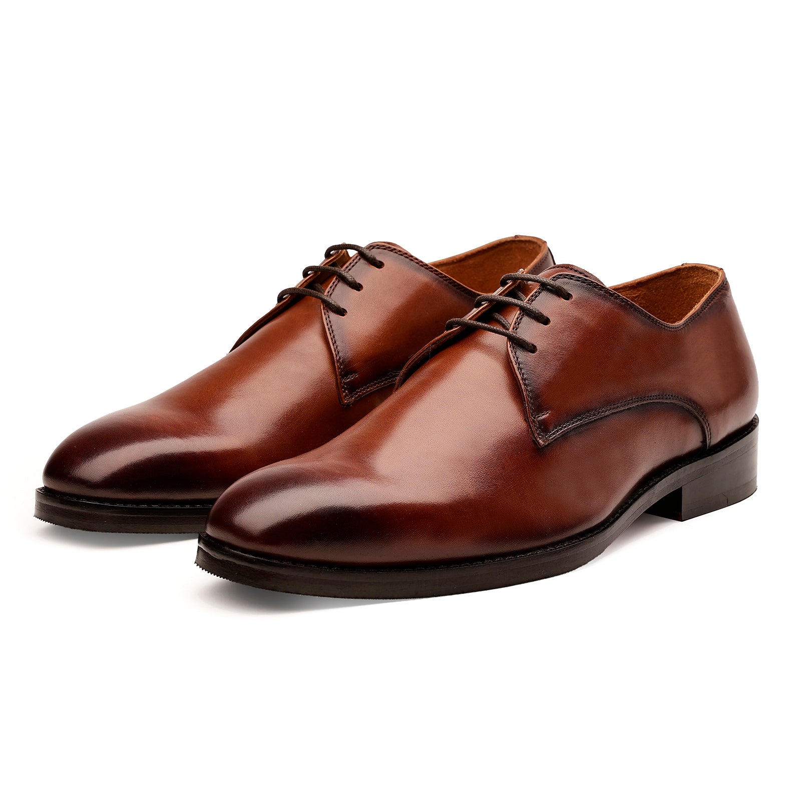 FRONK ROYALE Sleek Style Brown Derby Shoes - Brown handcrafted leather derby shoes for men, view 1