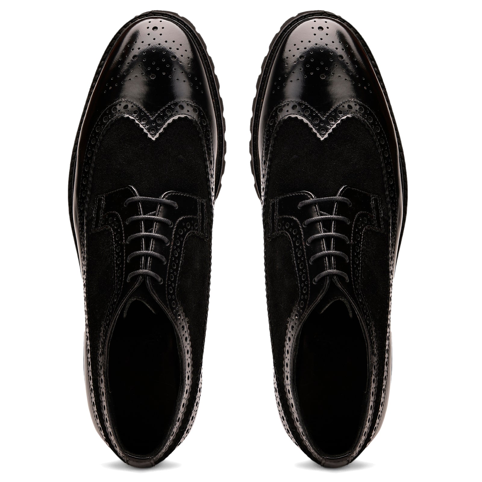 FRONK ROYALE Eclipse Suede Wingtip Black Derby Shoes - Black handcrafted leather derby shoes for men, view 4