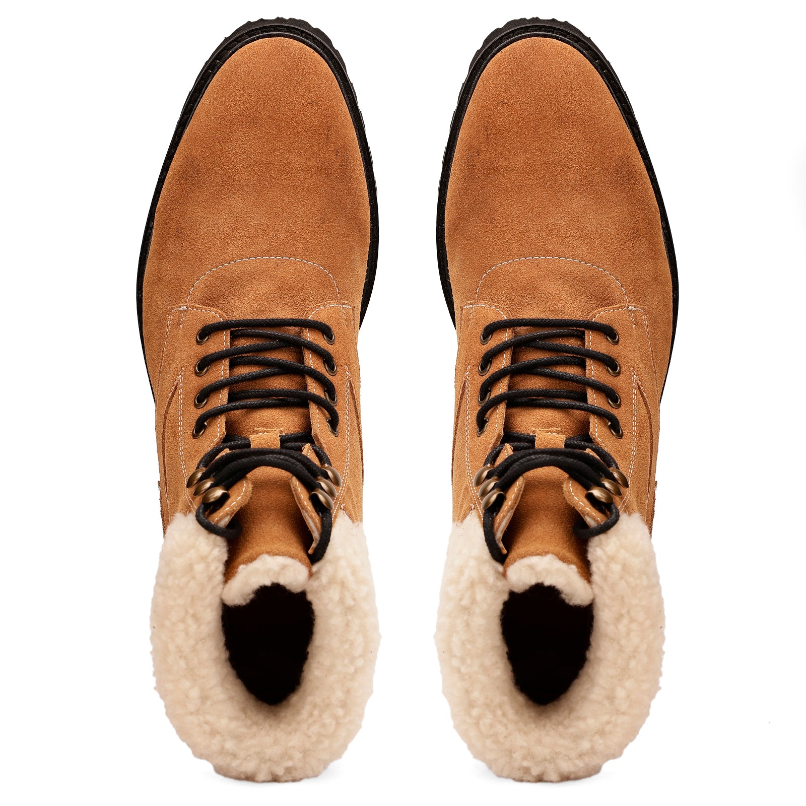 FRONK ROYALE Sierra Fleece-Lined Camel Suede Lace-Up Boots - Camel handcrafted leather lace-up boots for men, view 4