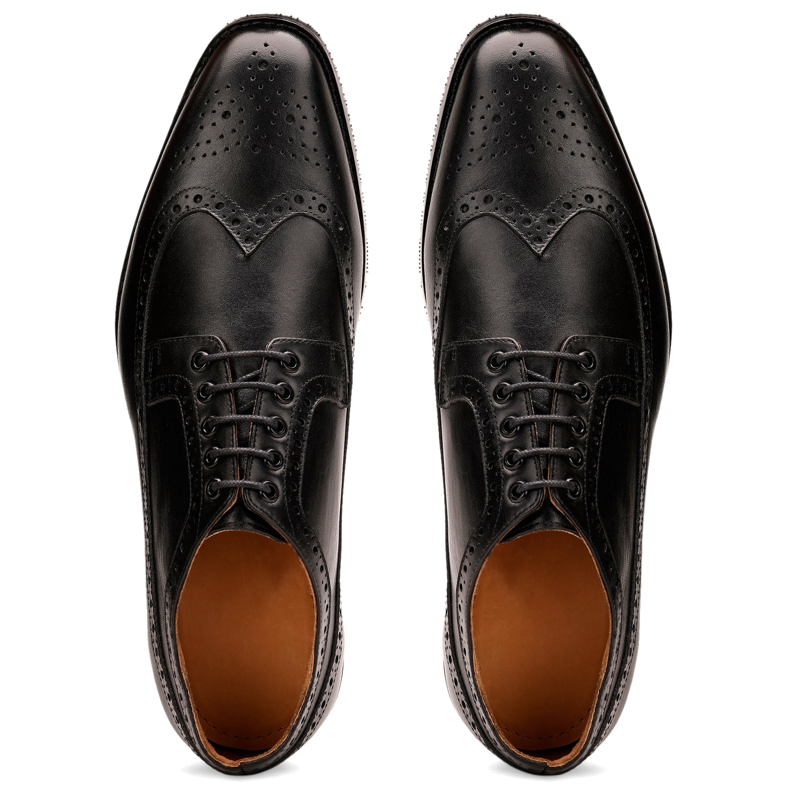 FRONK ROYALE Blackstone Wingtip Black Derby Shoes - Black handcrafted leather derby shoes for men, view 4