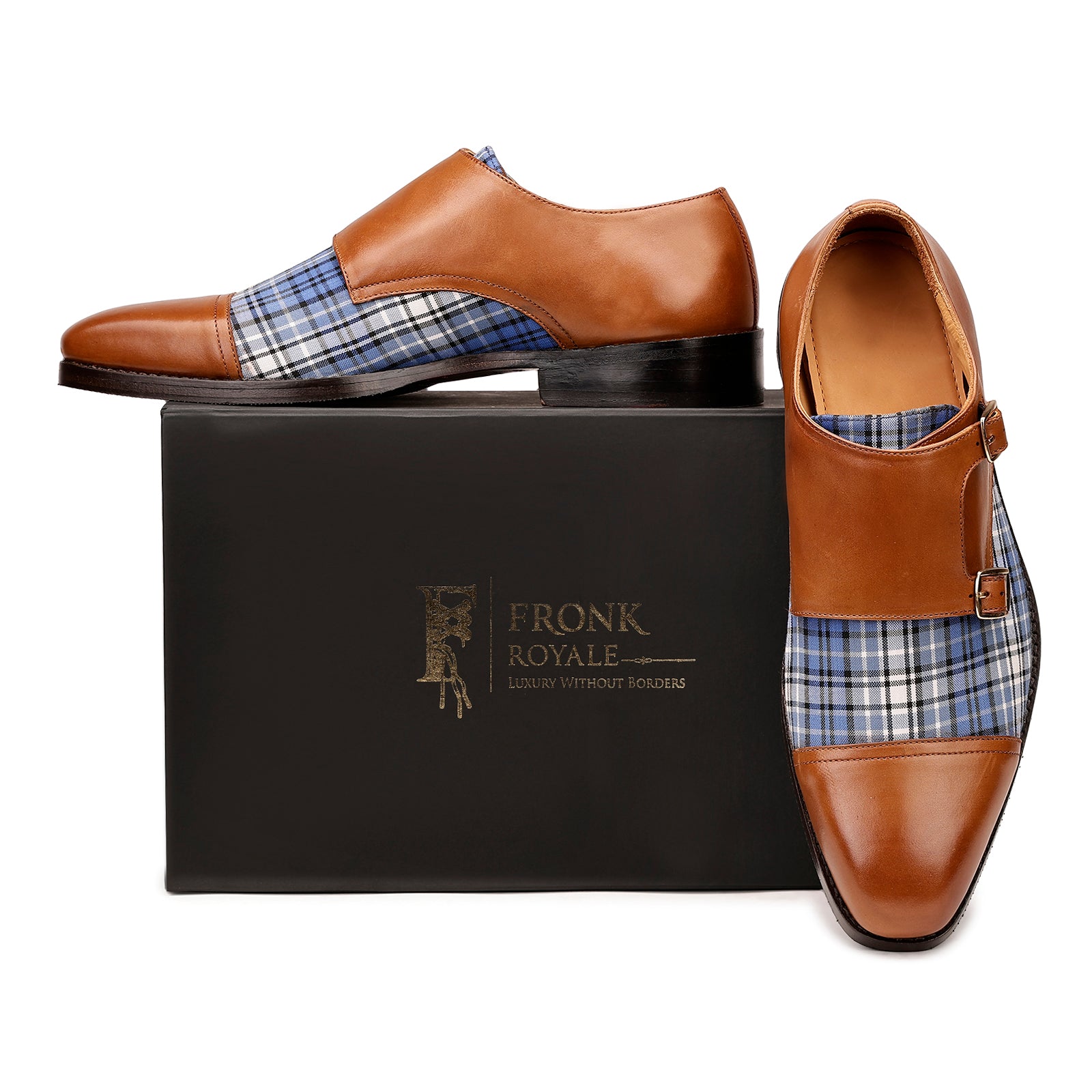 FRONK ROYALE Heritage Check Brown Double Monk Strap Shoes - Brown handcrafted leather monk strap shoes for men, view 7