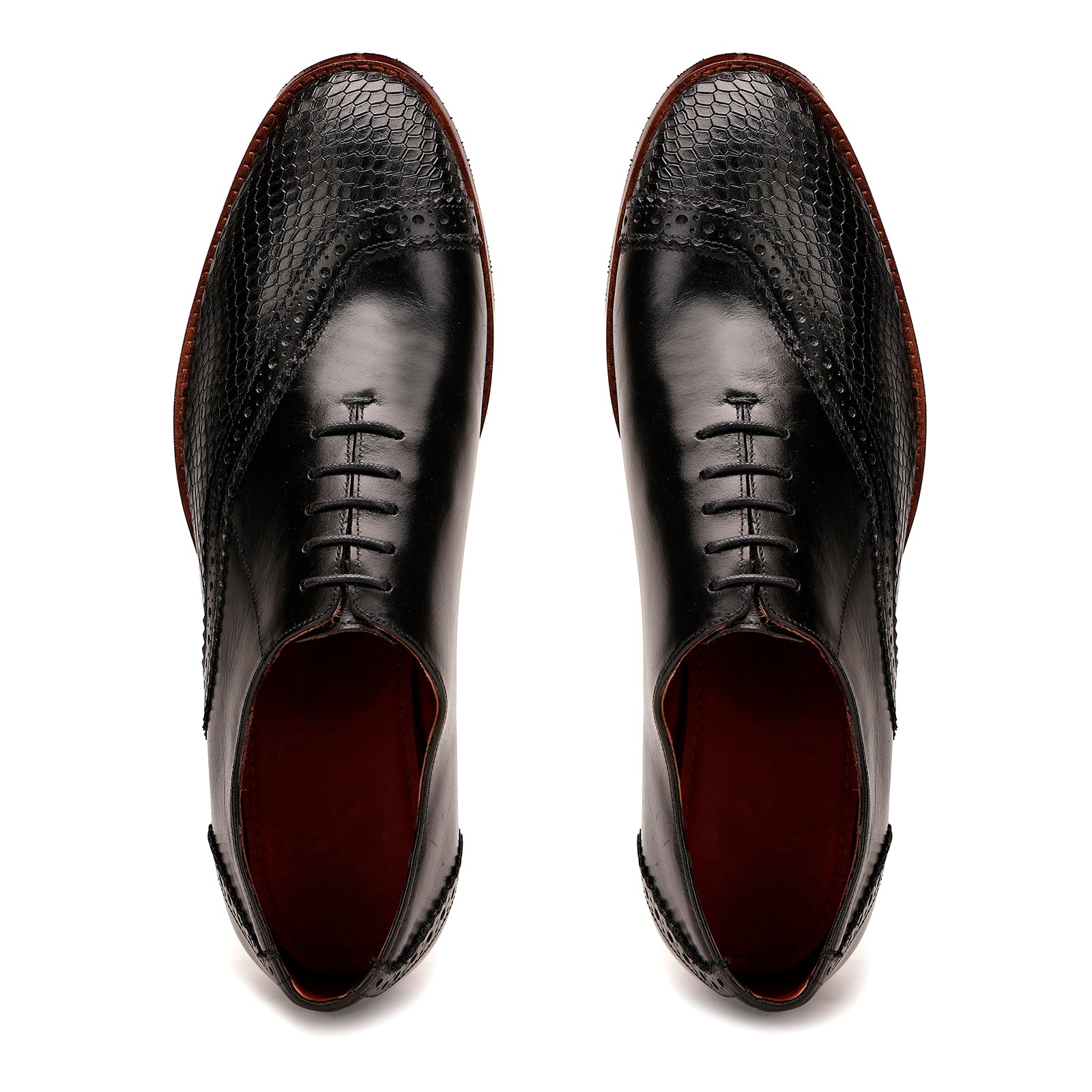 FRONK ROYALE Noir Serpent Wingtip Oxford Shoes - Black handcrafted leather oxford shoes for men, view 4