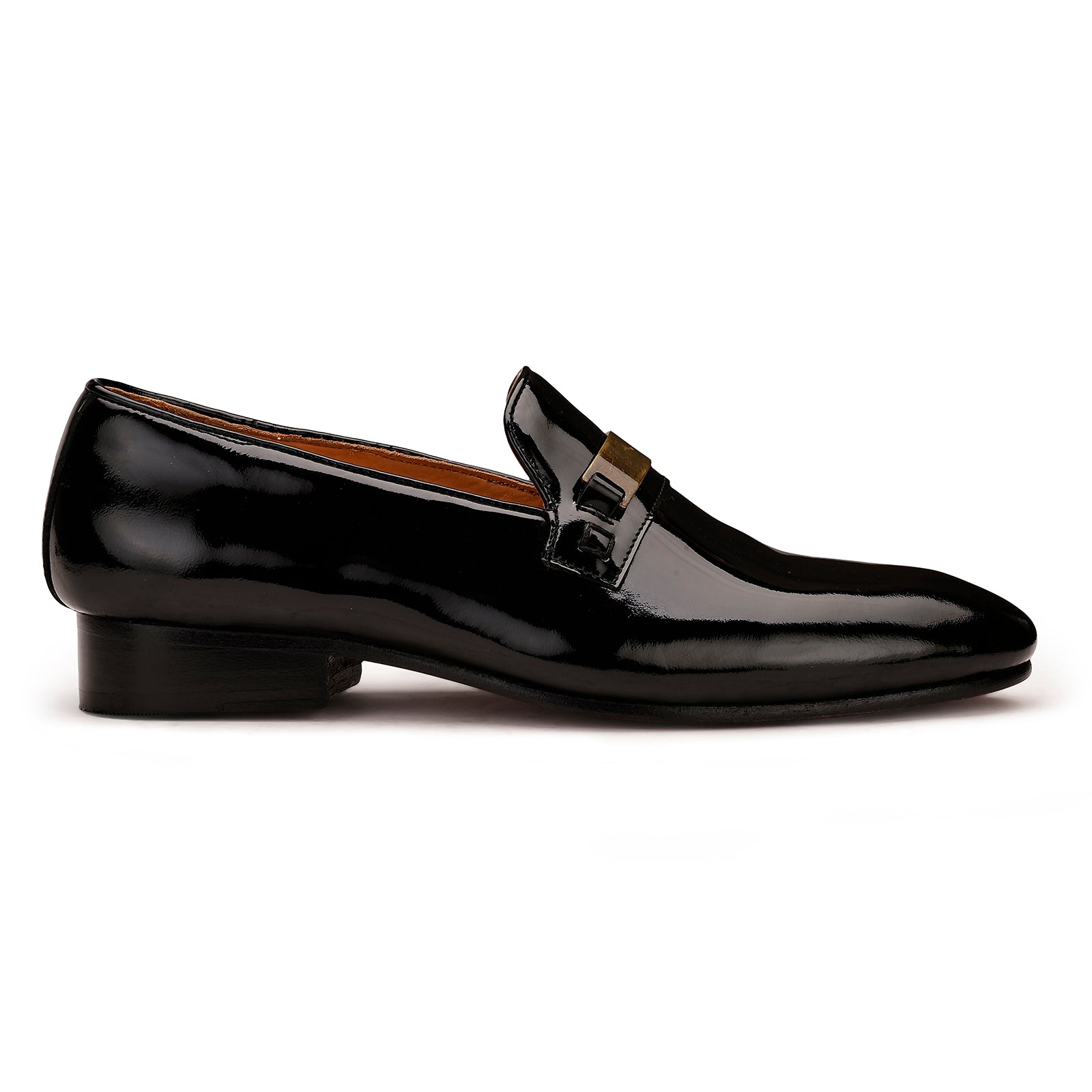 FRONK ROYALE Eclipse Patent Leather Tuxedo Loafers - Black handcrafted leather loafers for men, view 3