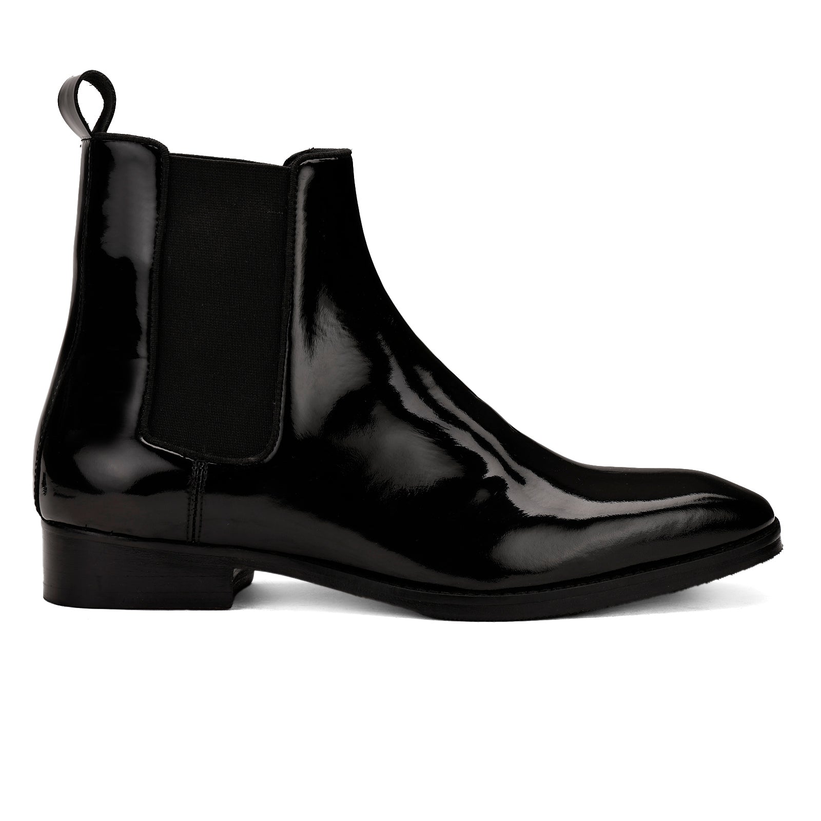 FRONK ROYALE Nantes Gloss Black Patent Chelsea Boots - Black handcrafted leather chelsea boots for men, view 3