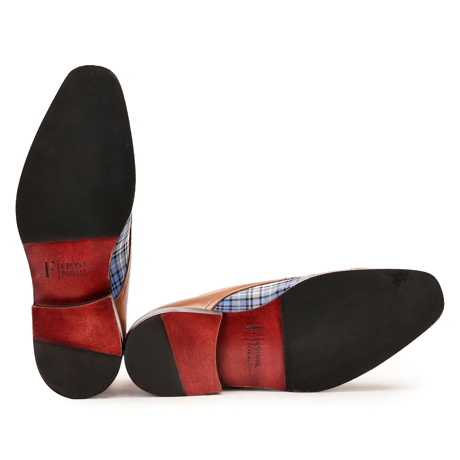 FRONK ROYALE Heritage Check Brown Double Monk Strap Shoes - Brown handcrafted leather monk strap shoes for men, view 5