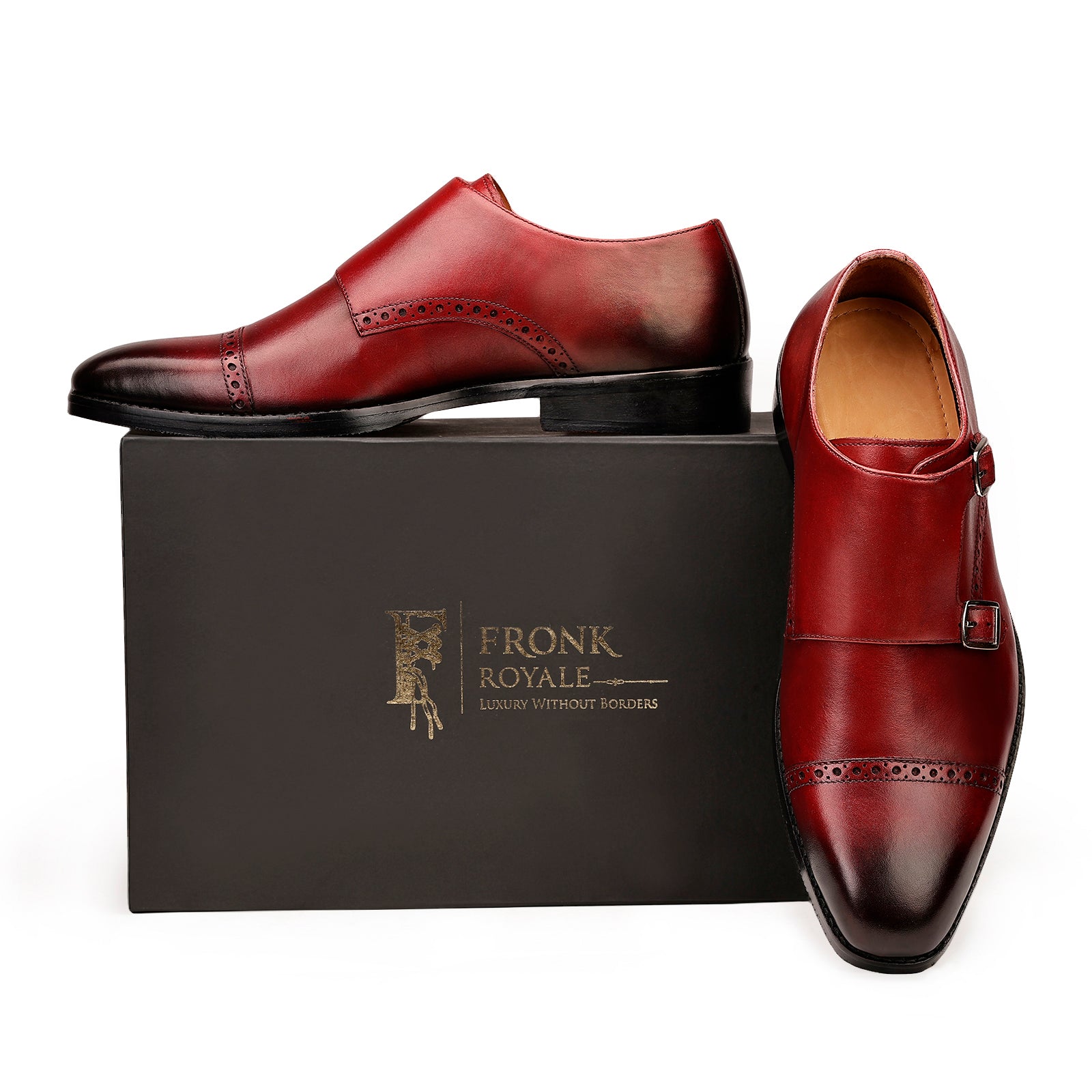 FRONK ROYALE The Milanese Brown Double Monk Strap Shoes - Brown handcrafted leather monk strap shoes for men, view 7