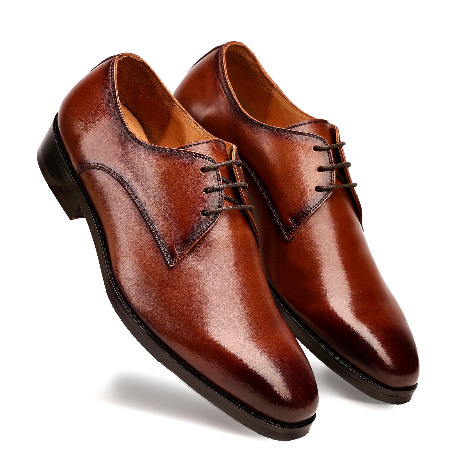 FRONK ROYALE Sleek Style Brown Derby Shoes - Brown handcrafted leather derby shoes for men, view 6