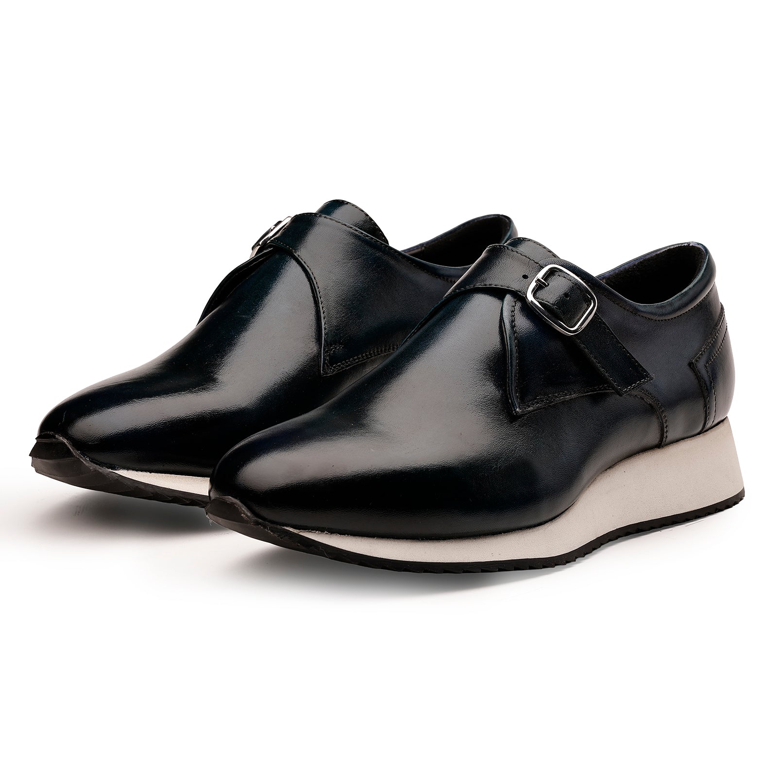 FRONK ROYALE Sports Style Monk Strap Shoes in Dark Sea Green - Dark Sea Green handcrafted leather monk strap sneakers for men, view 1