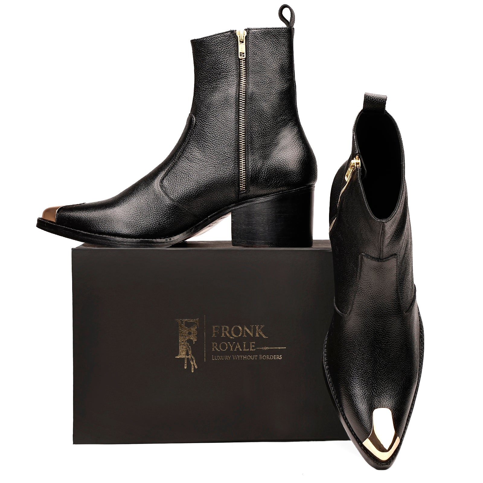 black handcrafted leather Chelsea boots for men with side zip Fronk Royale