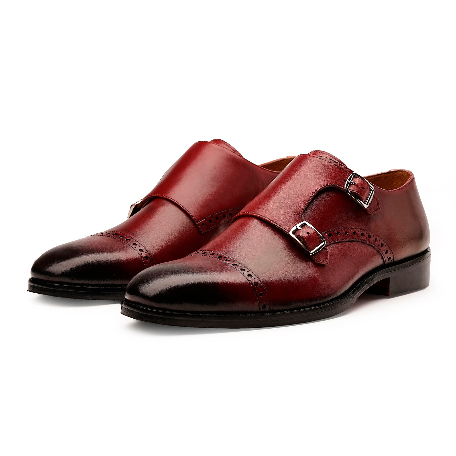 FRONK ROYALE The Milanese Brown Double Monk Strap Shoes - Brown handcrafted leather monk strap shoes for men, view 1