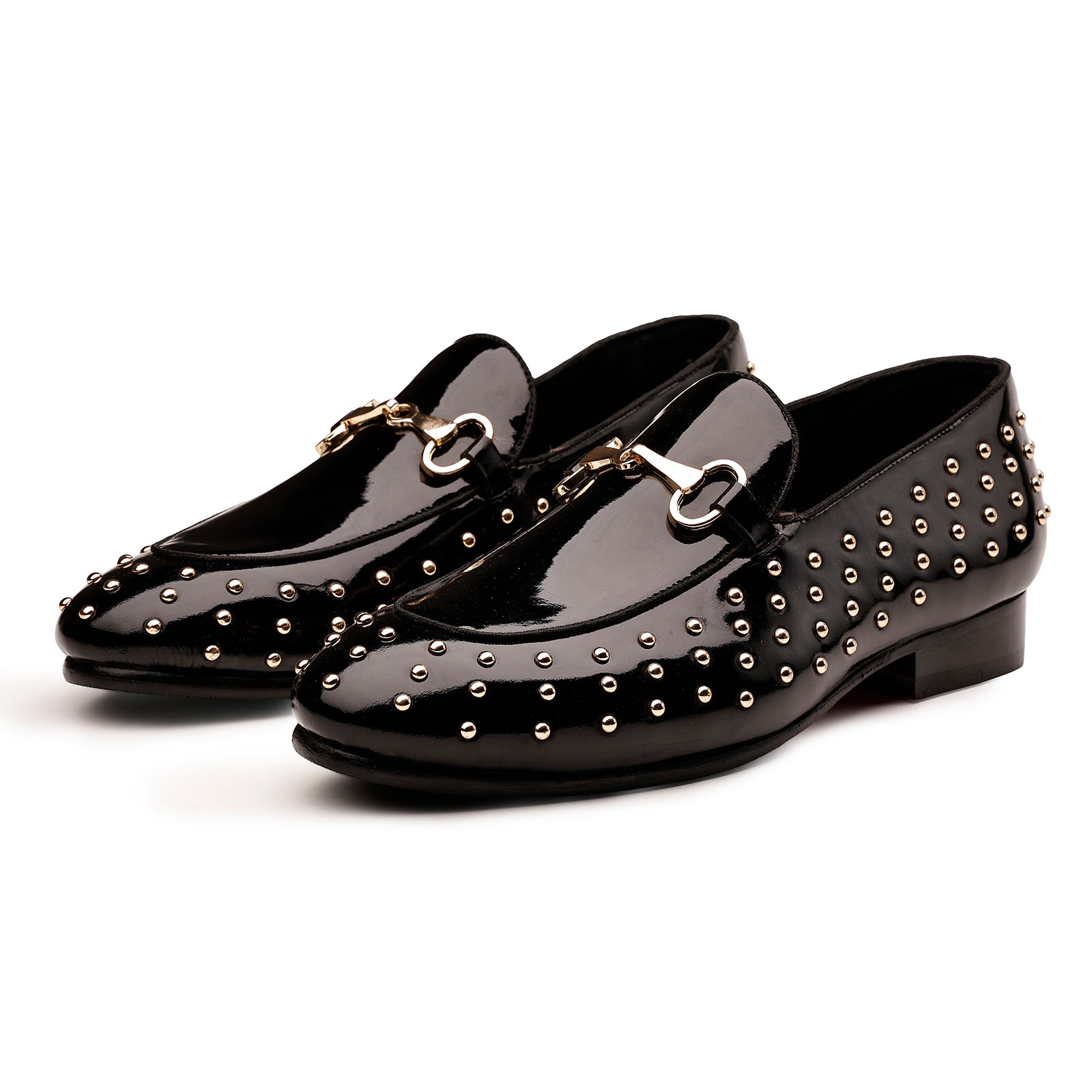 FRONK ROYALE Obsidian Horsebit Stud Loafers - Black handcrafted leather loafers for men, view 1