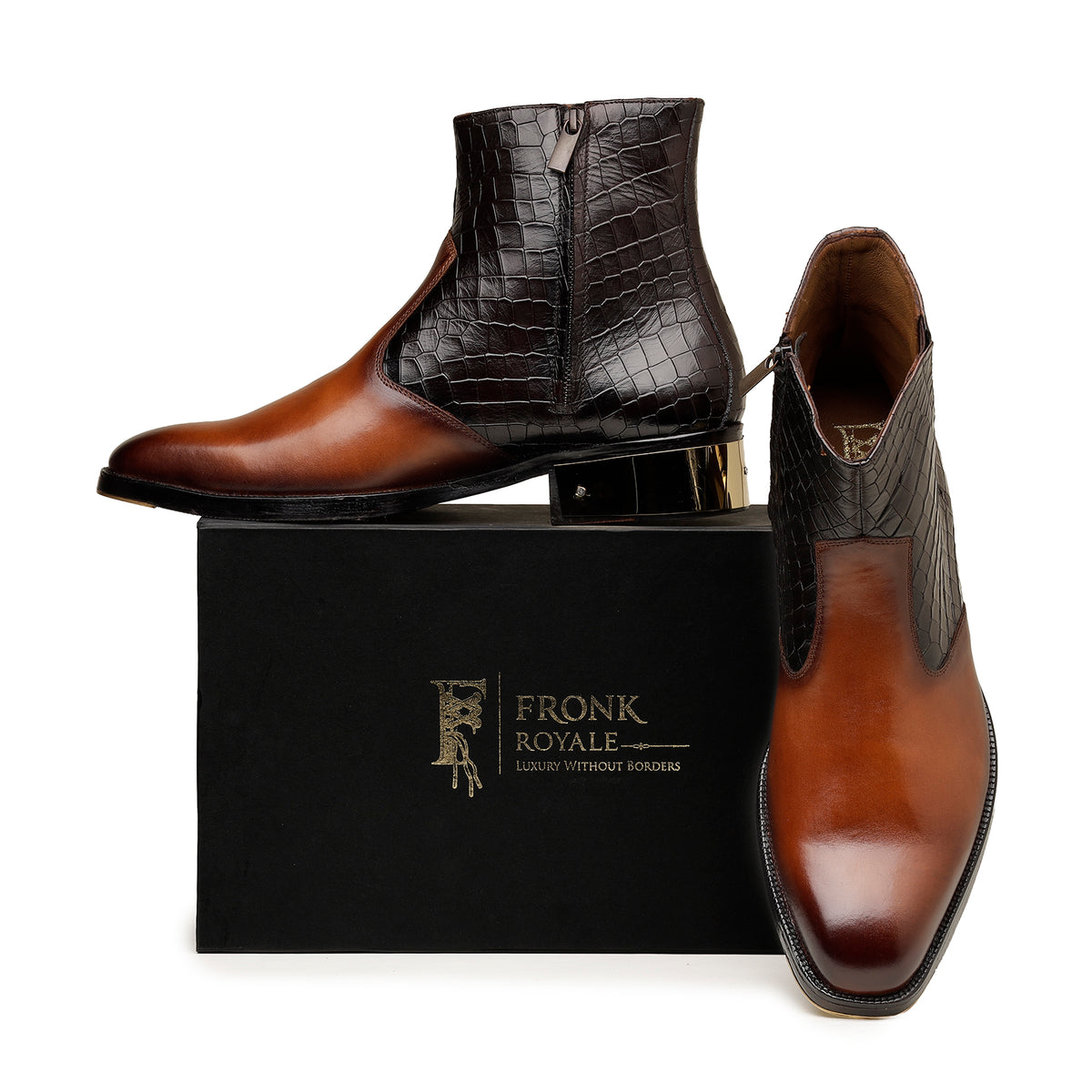 Black-and-Brown Crocodile Chelsea Boots