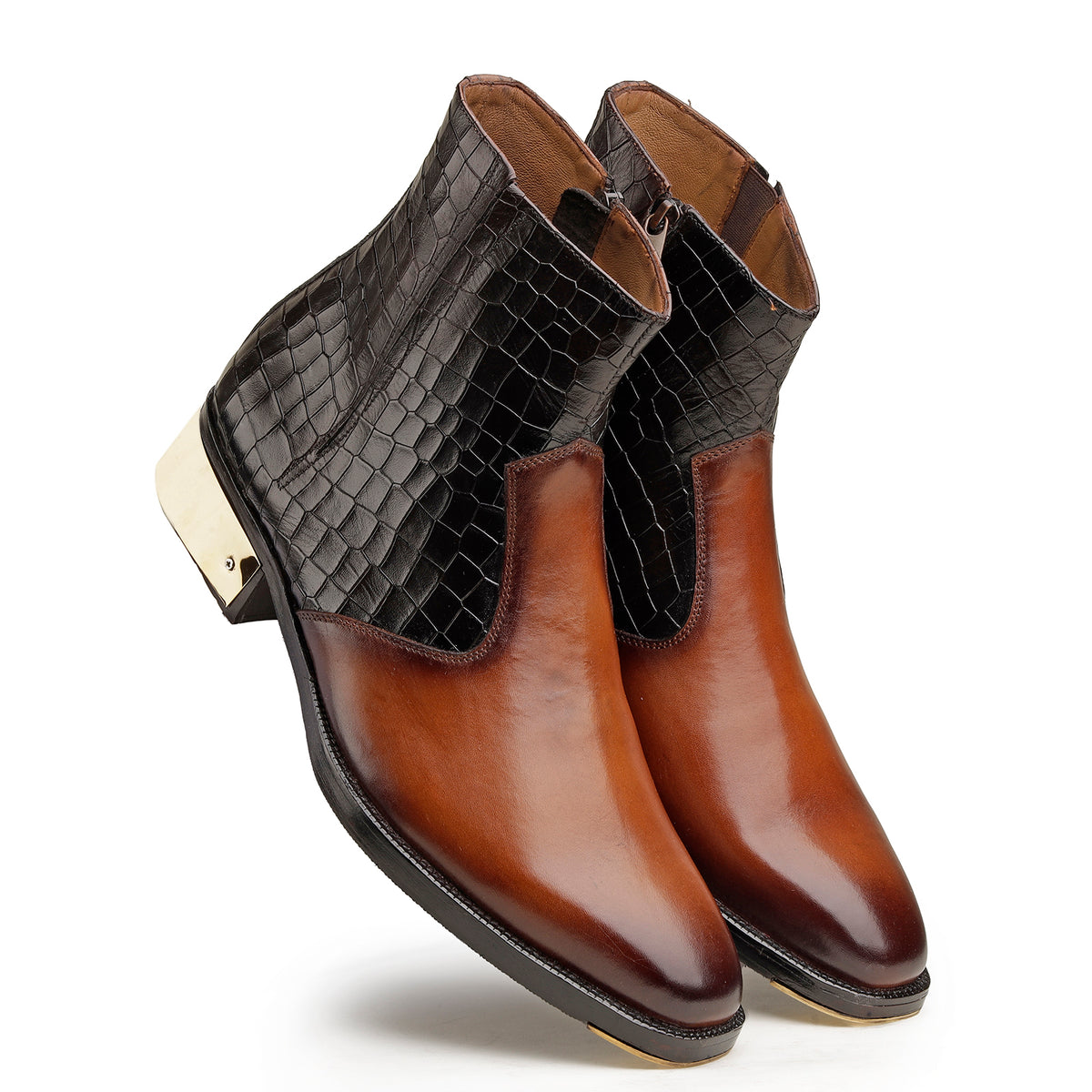 Black-and-Brown Crocodile Chelsea Boots