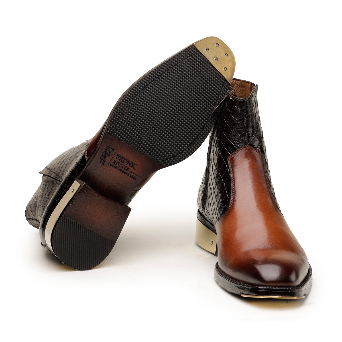 Black-and-Brown Crocodile Chelsea Boots