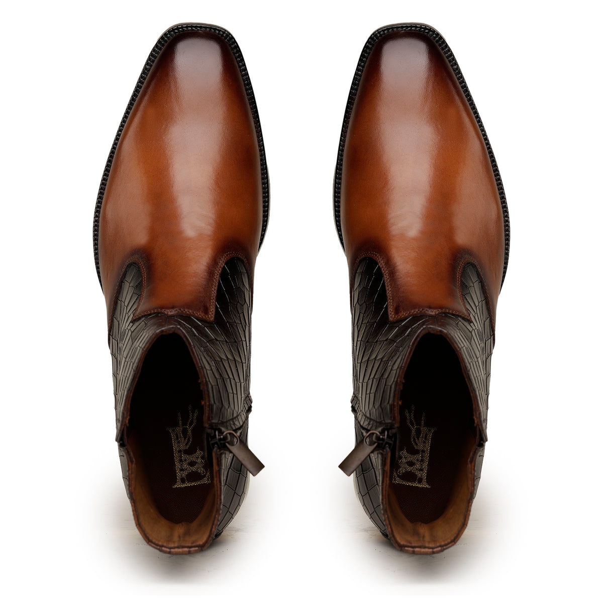 Black-and-Brown Crocodile Chelsea Boots