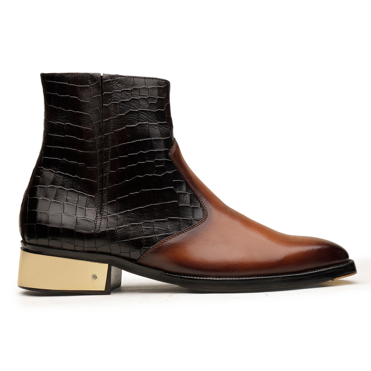 Black-and-Brown Crocodile Chelsea Boots