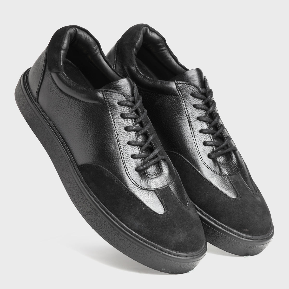 Tonal Black Suede-Trimmed Cupsole Sneakers