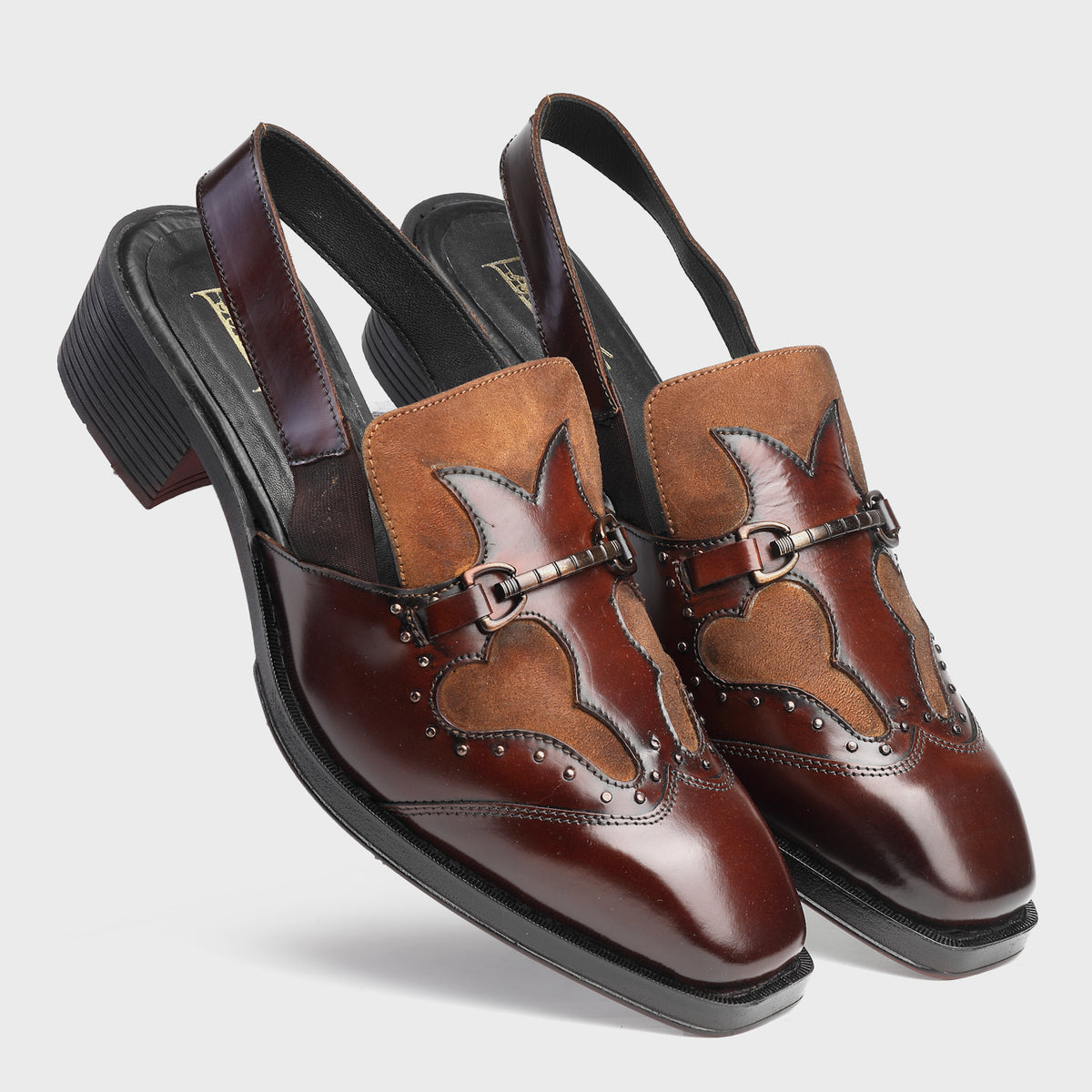 Vintage Western Suede-Inlay Slingback Mules