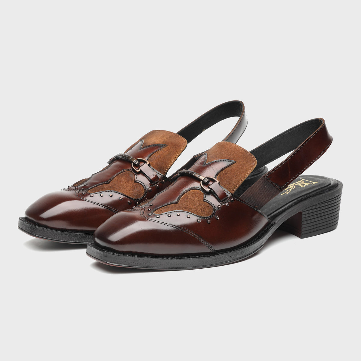Vintage Western Suede-Inlay Slingback Mules