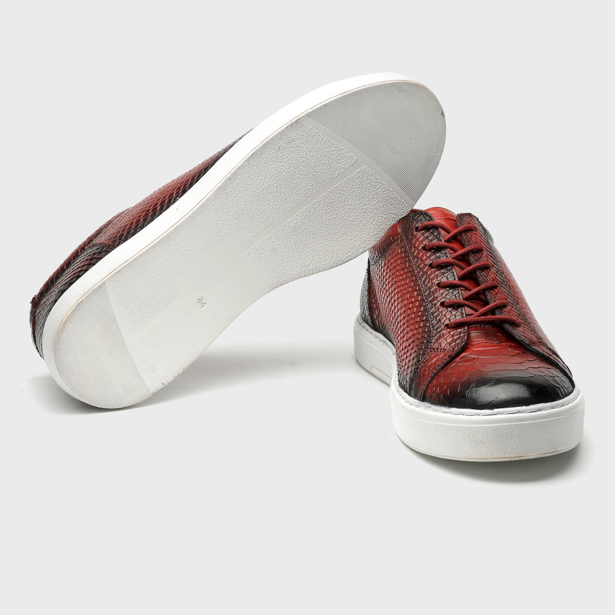 Crimson Snake-Pattern Patina Sneakers