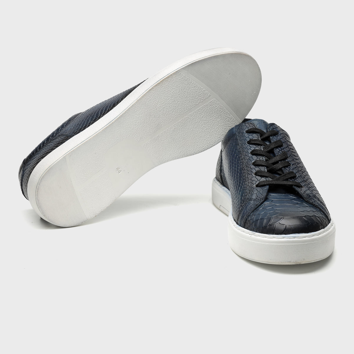 Midnight Blue Snake-Pattern Patina Sneakers