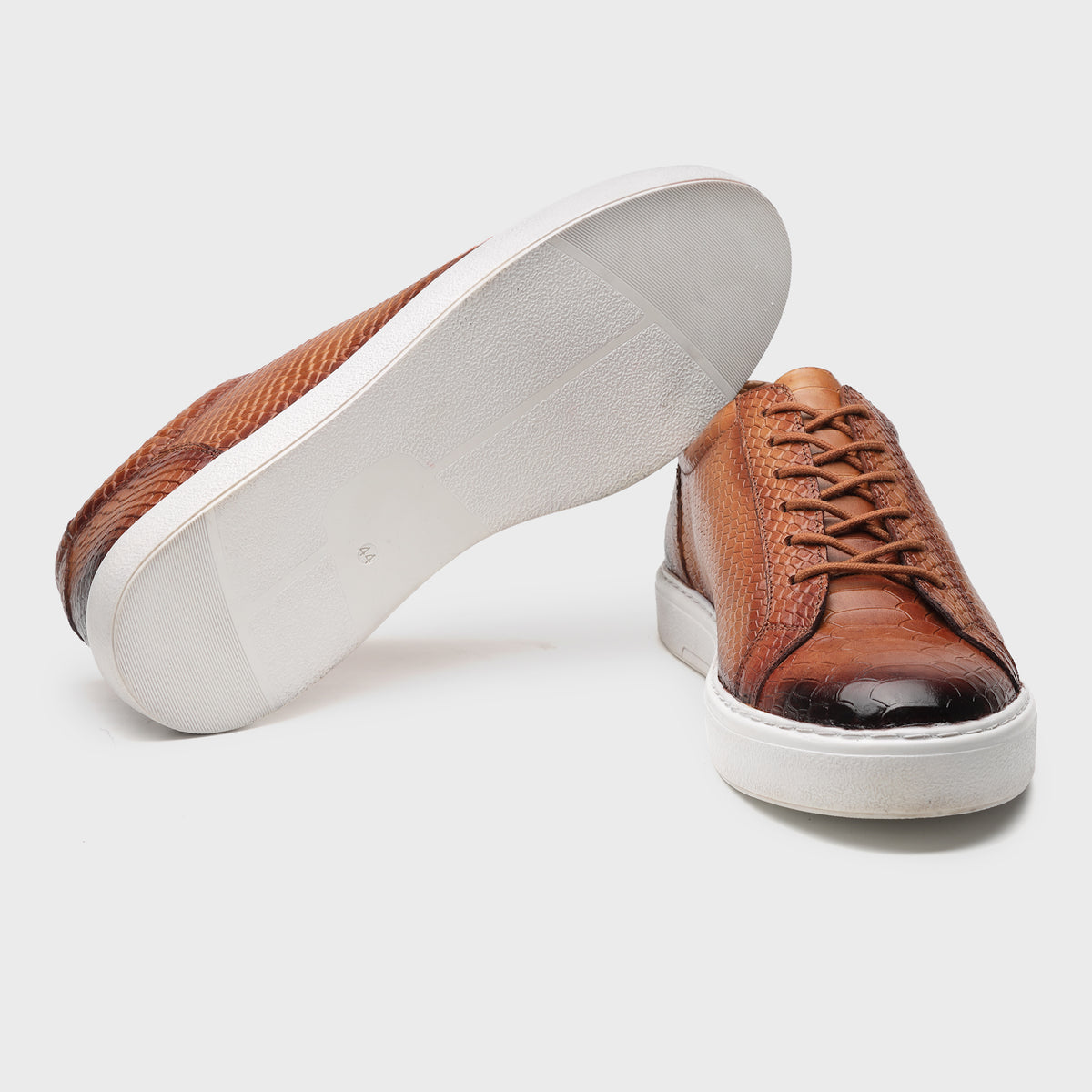 Cognac Snake-Embossed Leather Sneakers