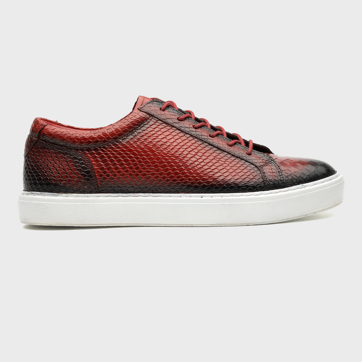 Crimson Snake-Pattern Patina Sneakers