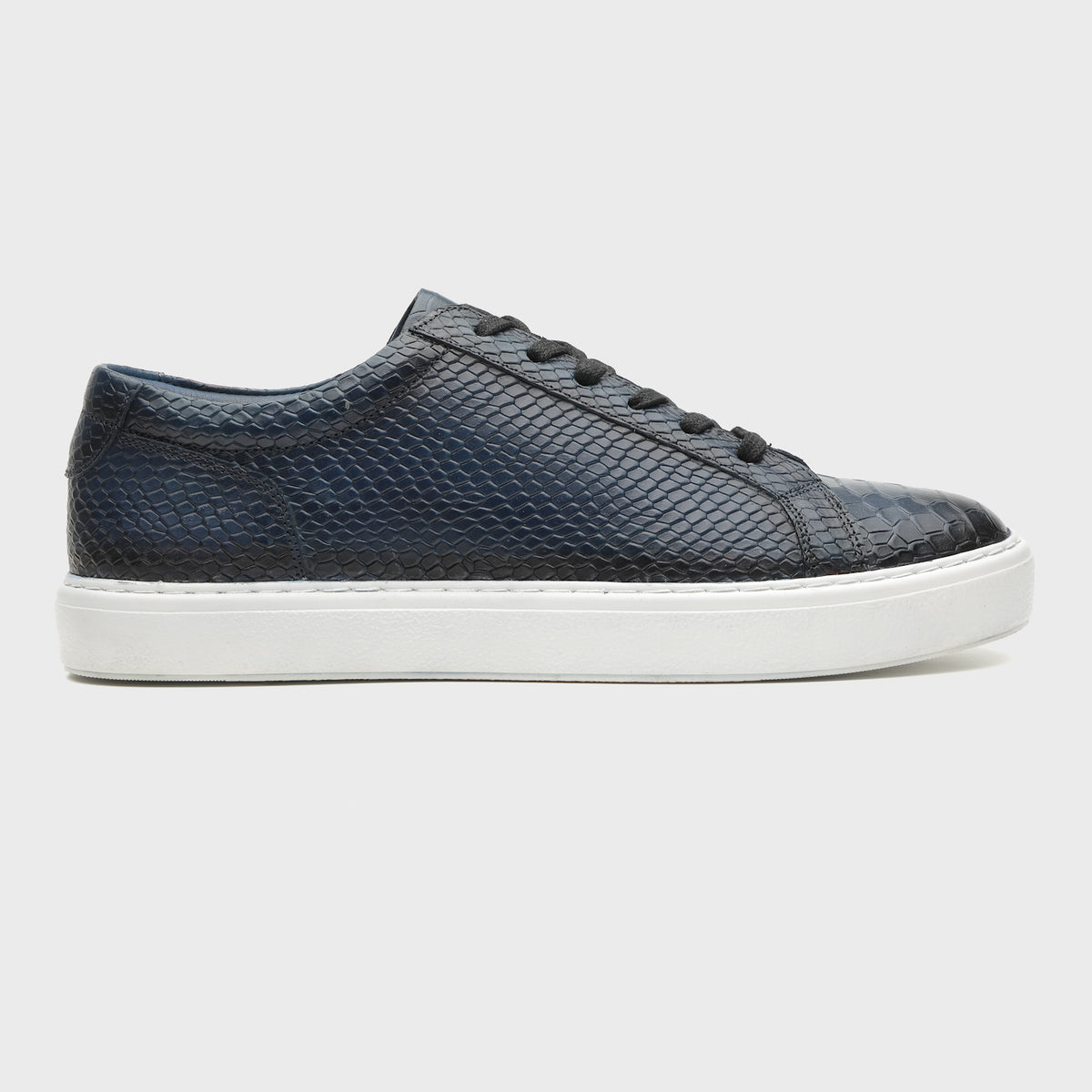 Midnight Blue Snake-Pattern Patina Sneakers