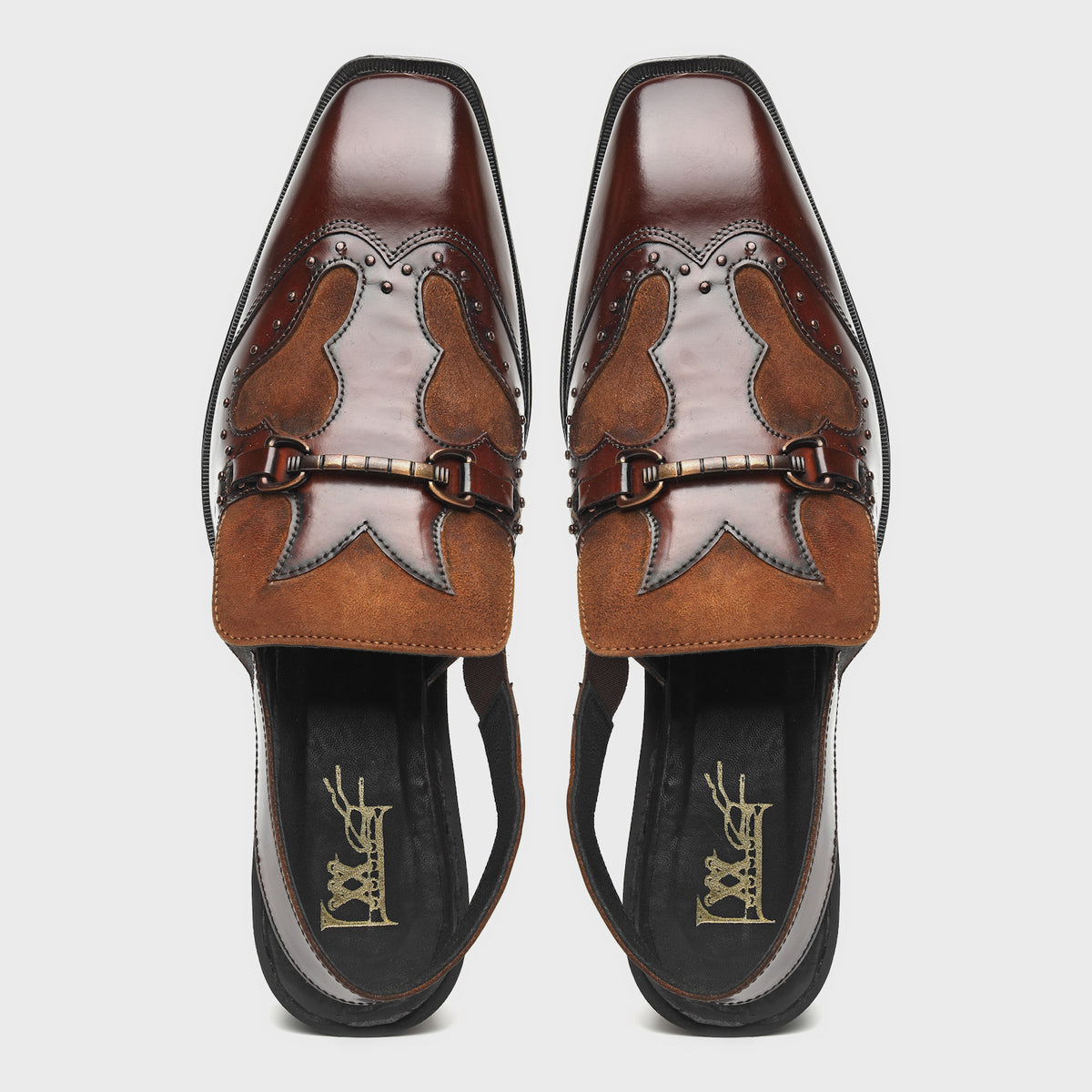 Vintage Western Suede-Inlay Slingback Mules