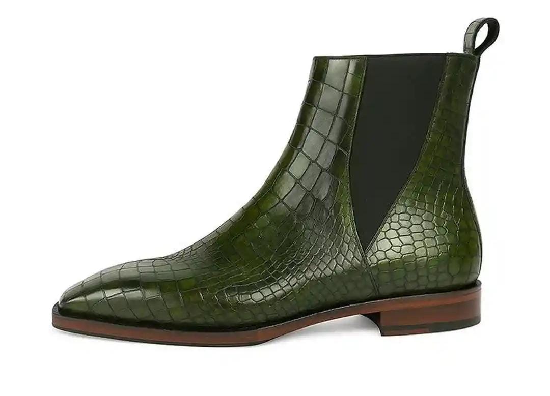 Green Croc Ankle Boots