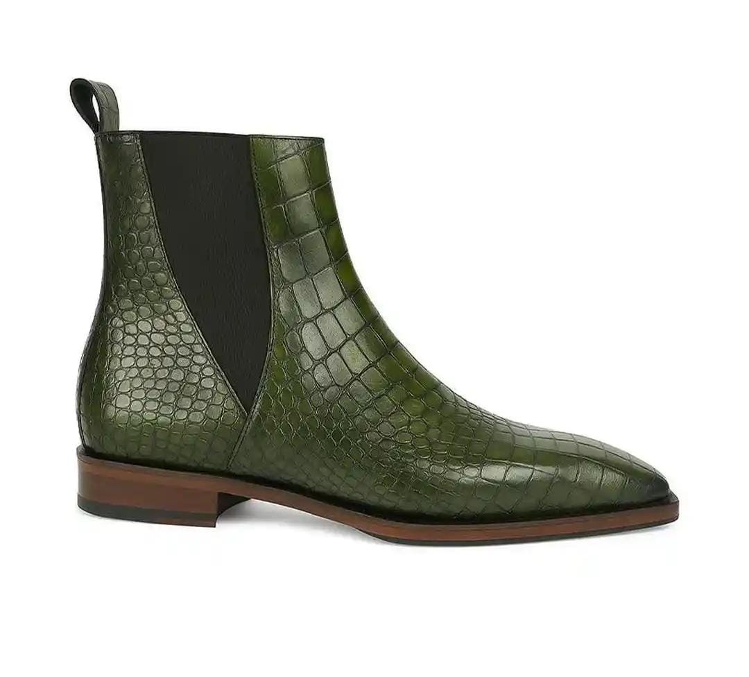 Green Croc Ankle Boots