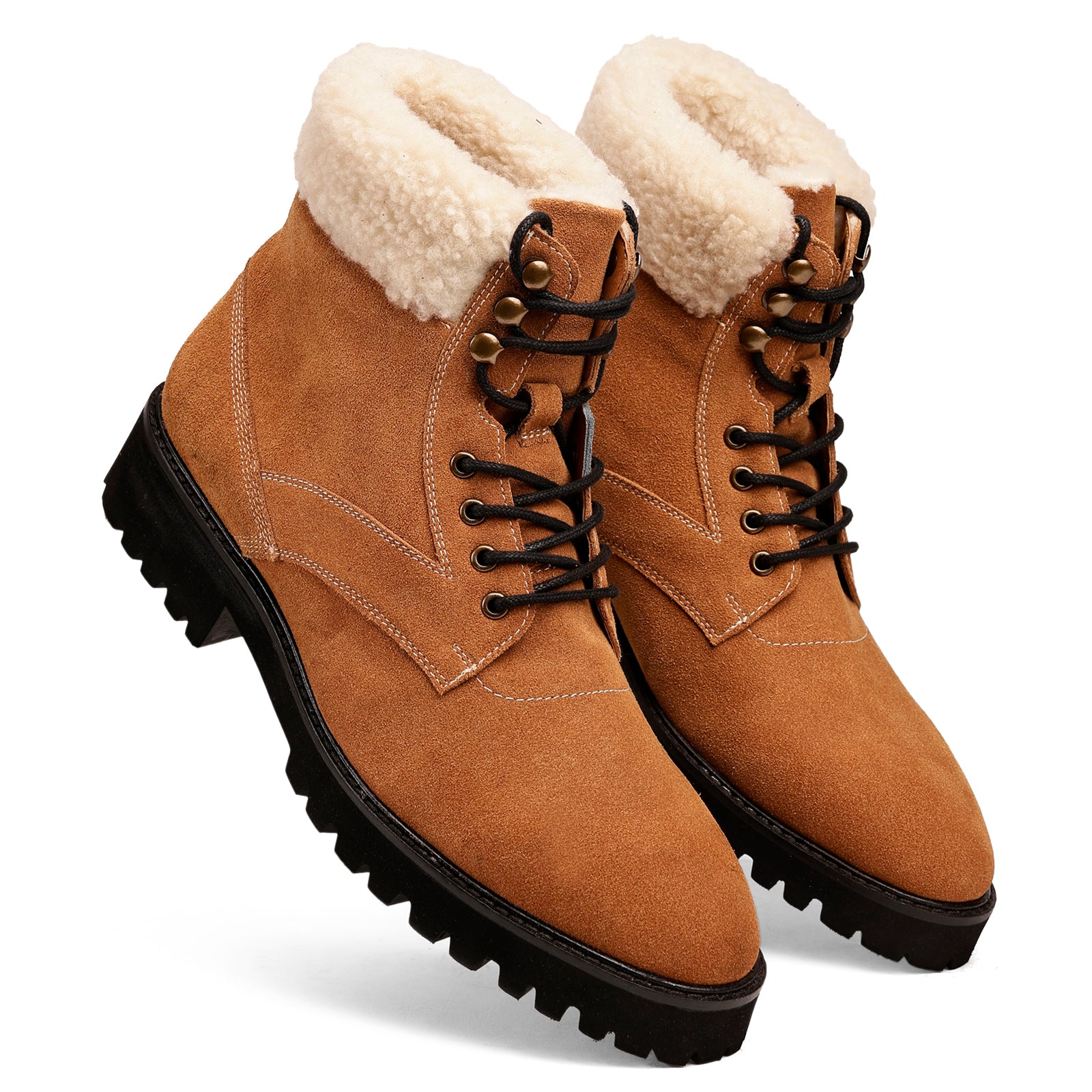 FRONK ROYALE Sierra Fleece-Lined Camel Suede Lace-Up Boots - Camel handcrafted leather lace-up boots for men, view 6