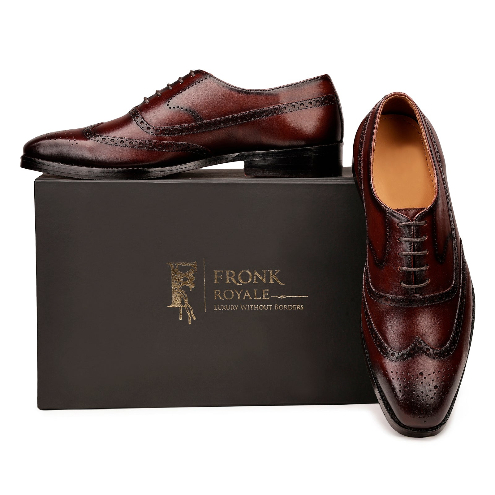 FRONK ROYALE Chestnut Crest Brogue Oxford Shoes - Chestnut Brown handcrafted leather oxford shoes for men, view 7
