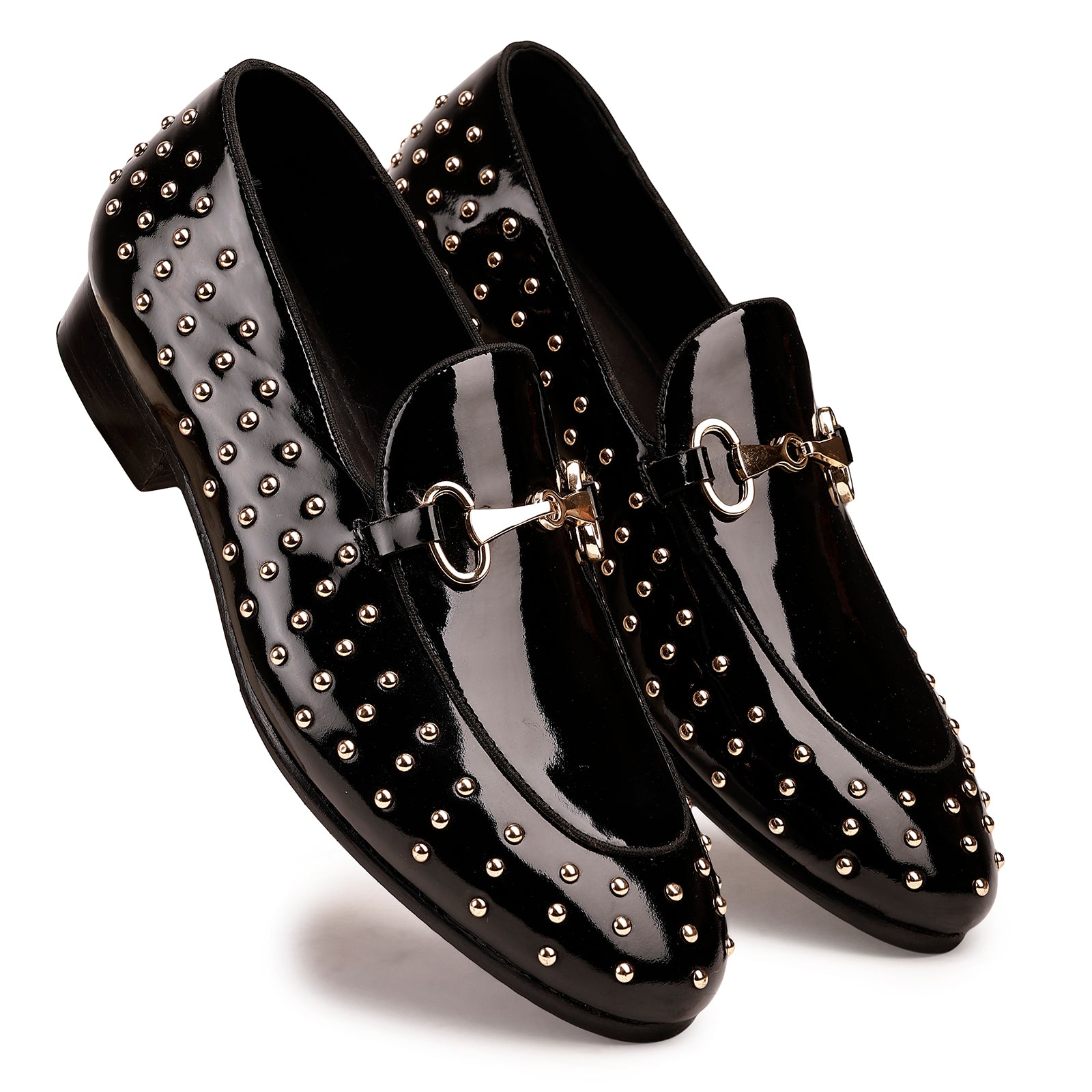 FRONK ROYALE Obsidian Horsebit Stud Loafers - Black handcrafted leather loafers for men, view 6