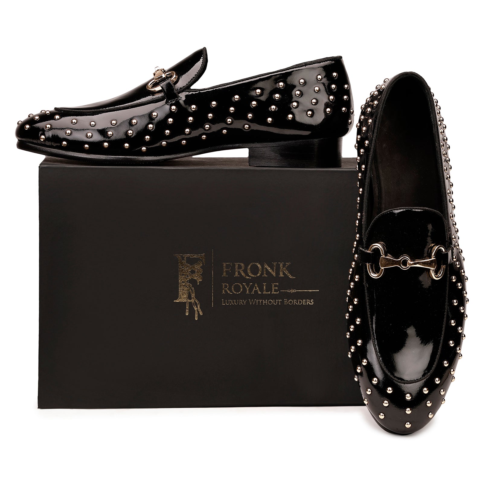 FRONK ROYALE Obsidian Horsebit Stud Loafers - Black handcrafted leather loafers for men, view 7