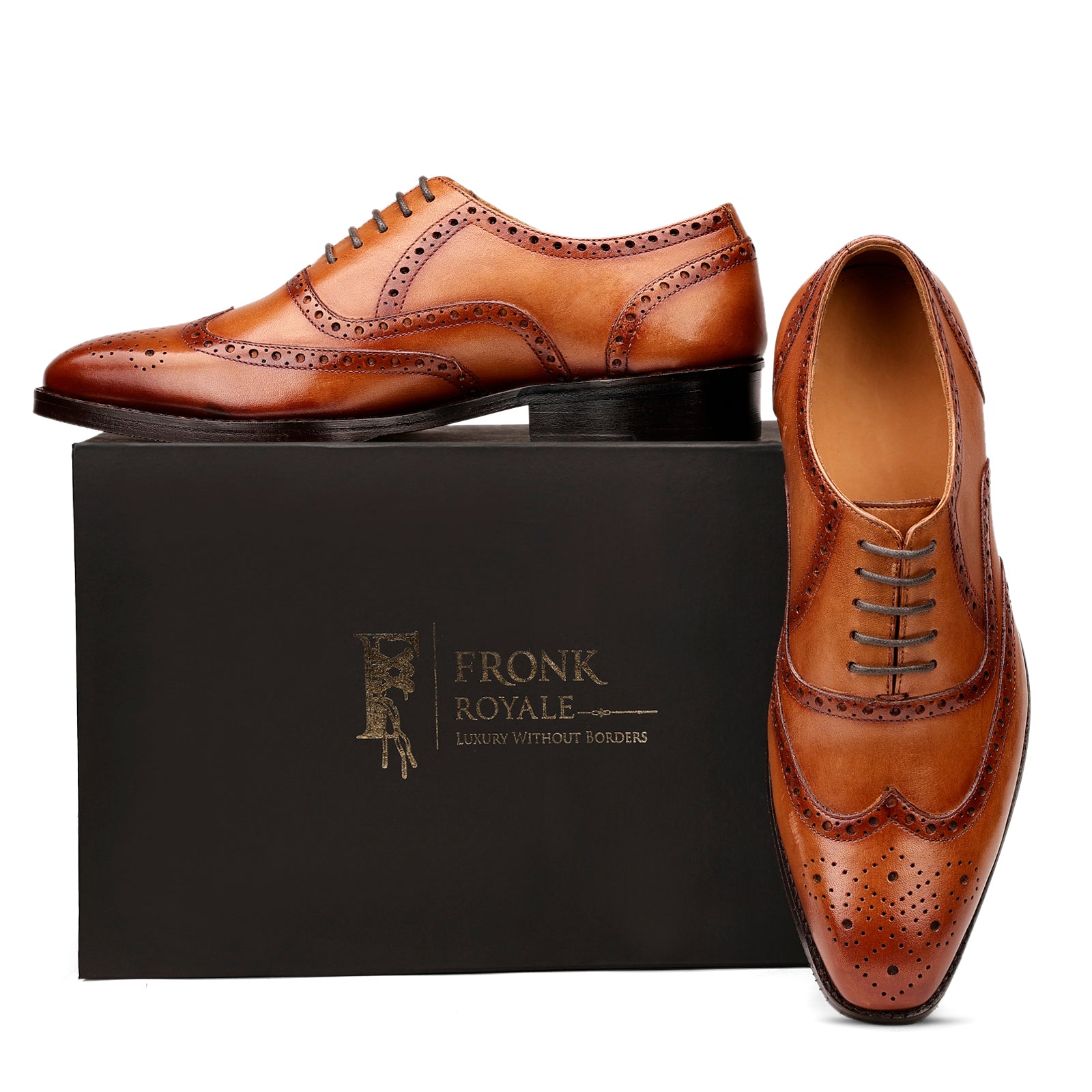 FRONK ROYALE Alderwood Brown Wingtip Oxford Shoes - Chestnut Brown handcrafted leather oxford shoes for men, view 7