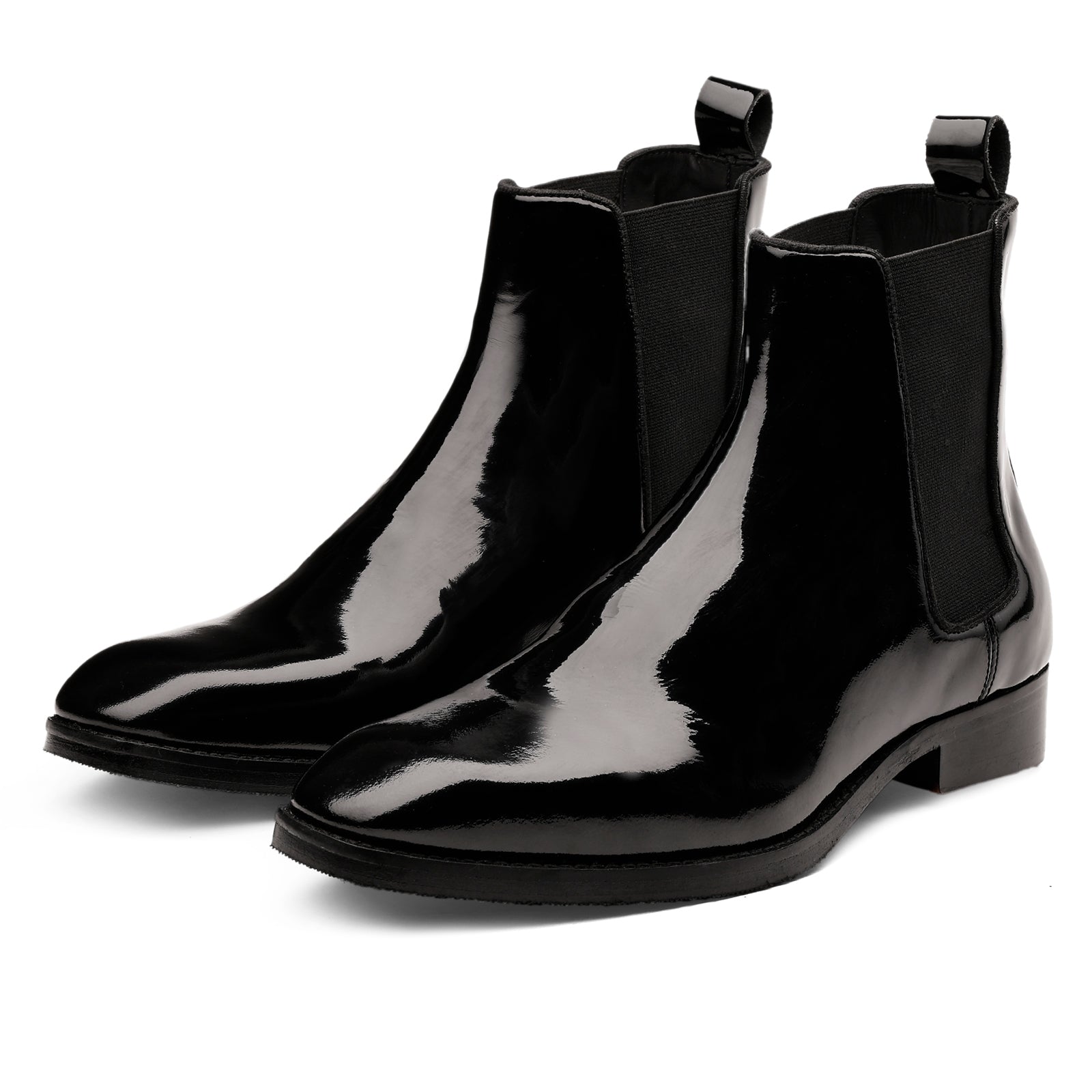 FRONK ROYALE Nantes Gloss Black Patent Chelsea Boots - Black handcrafted leather chelsea boots for men, view 1
