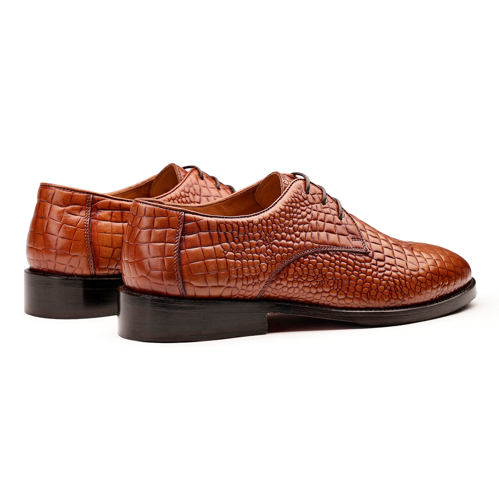 FRONK ROYALE CrocCraft Croc-Pattern Derby Shoes - Brown handcrafted leather derby shoes for men, view 2