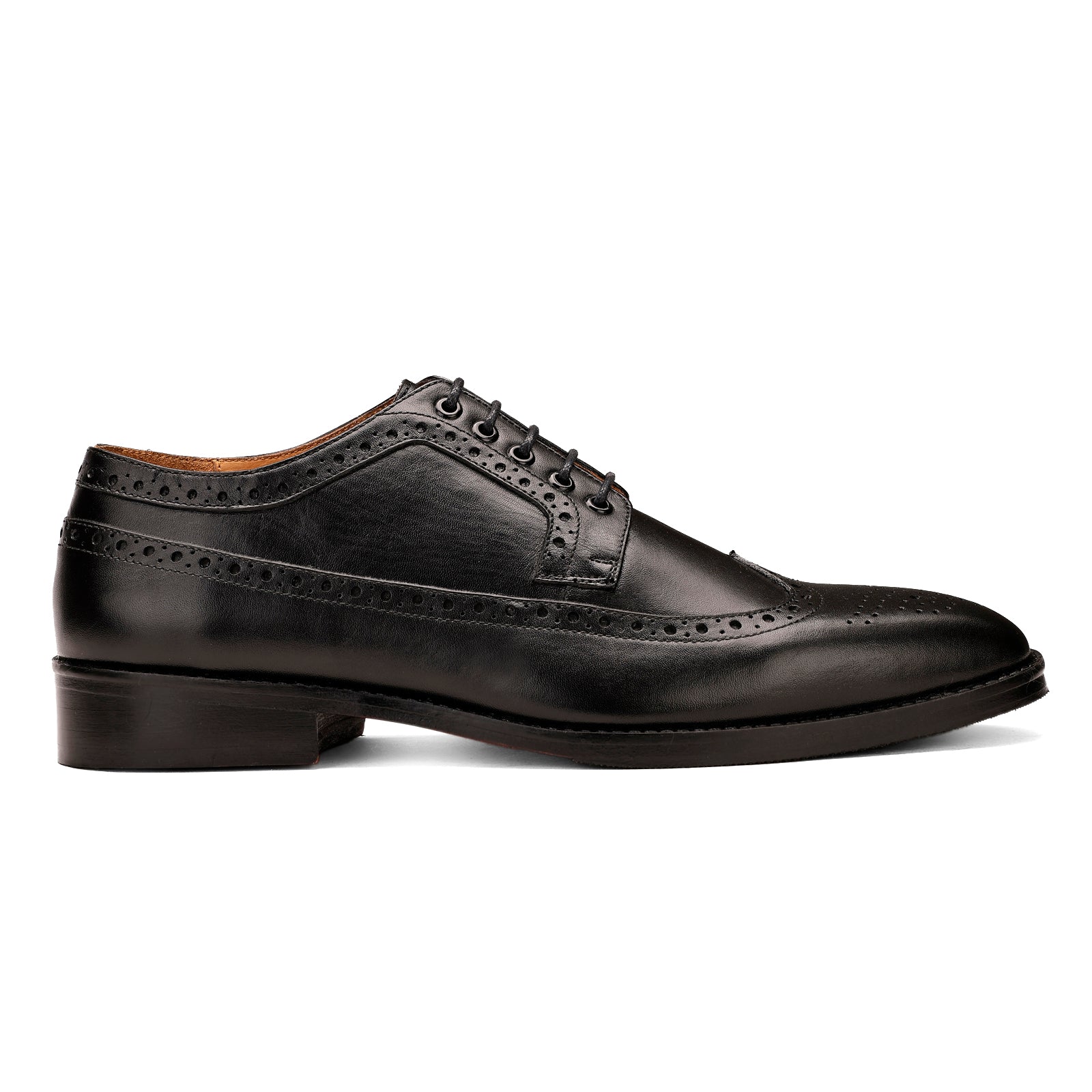 FRONK ROYALE Blackstone Wingtip Black Derby Shoes - Black handcrafted leather derby shoes for men, view 3